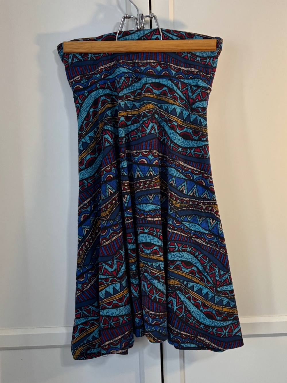 Lularoe Women's Blue Multicolor Aztec Geometric Print Flared Skirt – Size XS